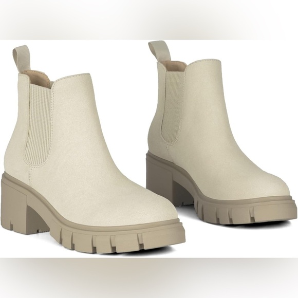 Athlefit Women's Chelsea Boots Fashion Lug Sole Chunky Heel Slip on Elastic - Picture 2 of 11